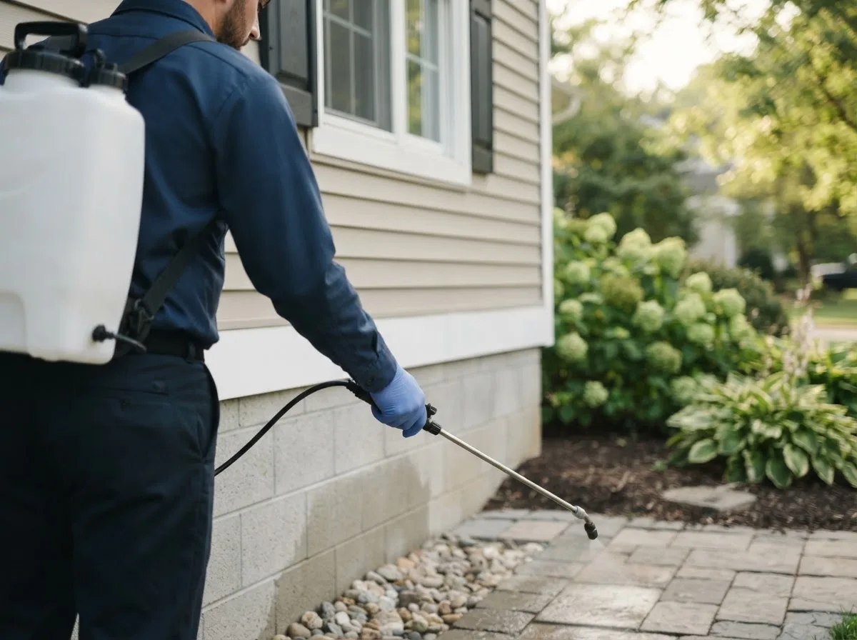Pest control technician inspecting a home in Ashtabula, OH